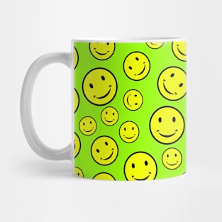 Smiley Faces Seamless Pattern on Bright Green Background Mug